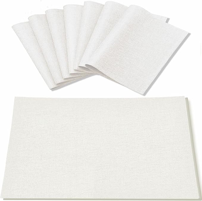 Rinpon Cloth White Placemats Set of 8, Linen Type Fabric Placemats Machine Washable Heat Resistant Placemats Polyester Place Mats for Halloween, Thanksgiving and Christmas Dining Table (White)