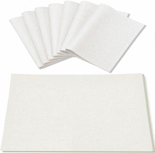Rinpon Cloth White Placemats Set of 8, Linen Type Fabric Placemats Machine Washable Heat Resistant Placemats Polyester Place Mats for Halloween, Thanksgiving and Christmas Dining Table (White)