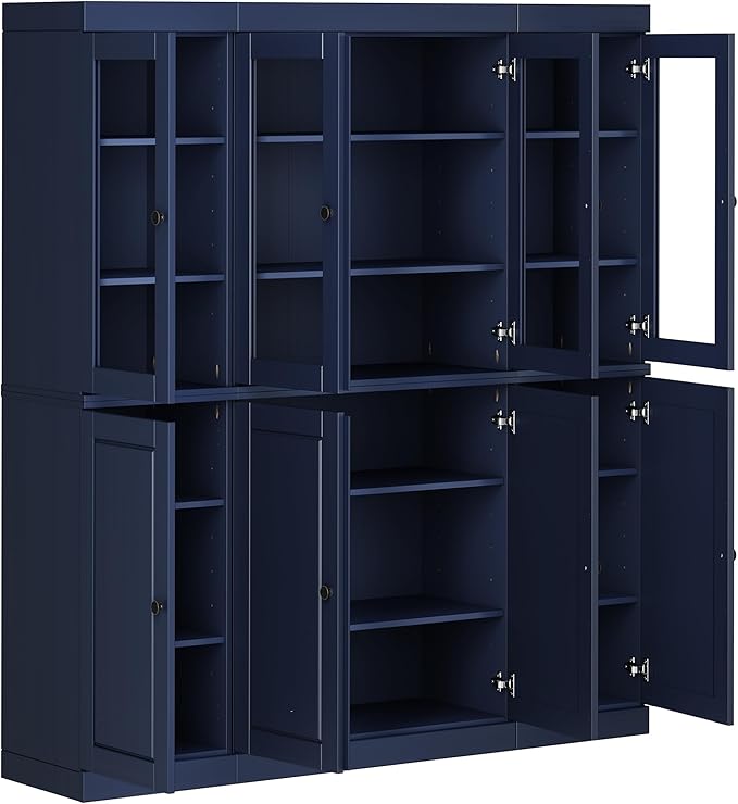 Palace Imports 100% Solid Wood China Cabinet - Kitchen Pantry - Wooden Storage w/Adjustable Shelves, Navy Blue, 65" w x 71.5" h x 15.5" d, Renewable Eco-Friendly Wood, Made in Brazil