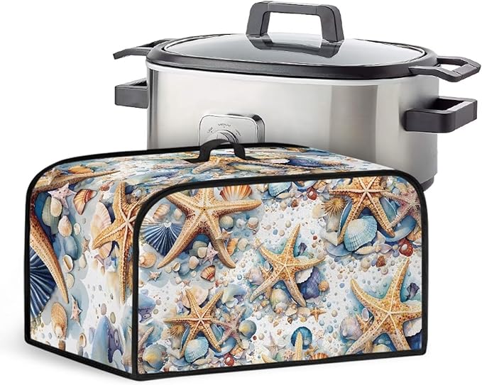 Beach Shell Starfish Slow Cooker Cover Reuseable Slow Cooker Dust Cover Oval Crock Pot Cover for Small Appliance Dustproof Oil-Proof Insulated Protector Cover