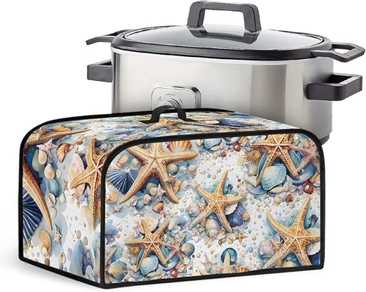 Beach Shell Starfish Slow Cooker Cover Reuseable Slow Cooker Dust Cover Oval Crock Pot Cover for Small Appliance Dustproof Oil-Proof Insulated Protector Cover