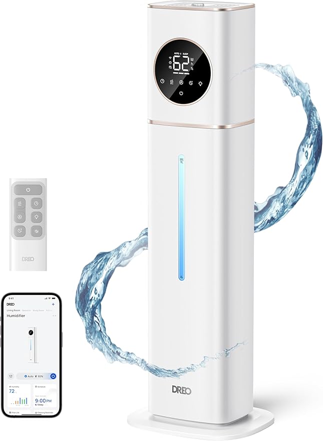 Dreo HM735S 11L Smart Humidifier Large Room 700 ft짼, 100H Cool Mist Air Humidifiers for Bedroom, Top-Fill Self-Cleaning Tank, 26dB, Auto Mode, Aroma Box, RGB Light, Remote & APP Control, Baby, White