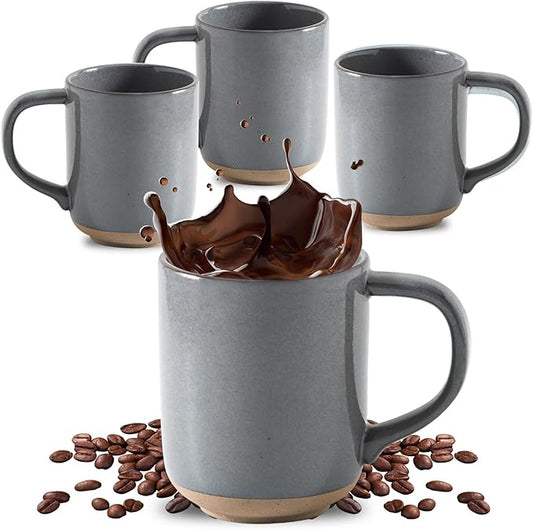 HASENSE Coffee Mugs, 12 OZ Coffee Cups Ceramic Set of 4 with Handle and Speckled Patterns for Man Woman, Vintage Stoneware Porcelain Coffee Cups Set for Tea, Cocoa, Milk, Latte and Cappuccino - Gray
