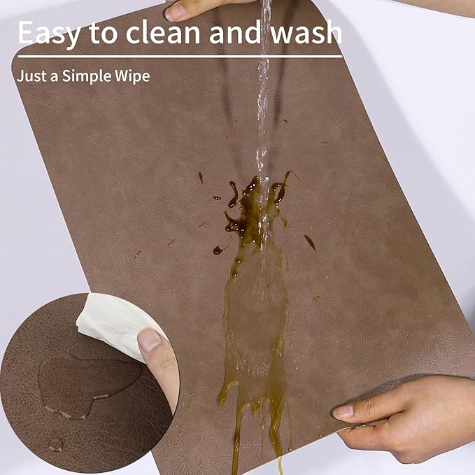 EDanle Cowhide Pattern Faux Leather Placemats Set of 6,Heat Resistant Non-Slip Waterproof Wipeable Washable Kitchen Dining PU Table Place Mats,Double-Sides Available,Dark Brown