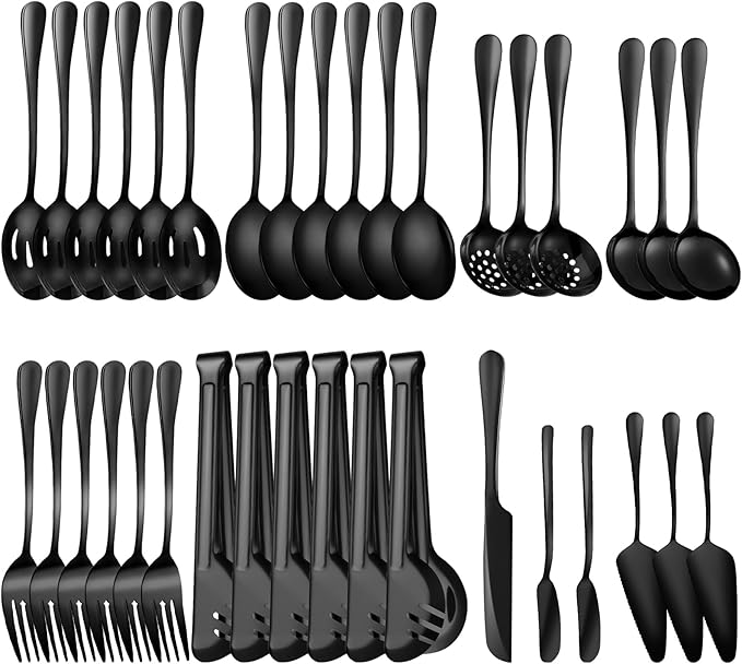 ZLMTZDJD 36-Piece Stainless Steel Serving Utensil Set ??Complete Buffet Essentials with Spoons, Forks, Tongs, Ladle & More. Perfect for Wedding, Holiday, Catering, and Family Gatherings (Black)