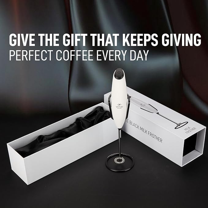 Zulay Kitchen Executive Series Luxury Gift Milk Frother with 4 Duracell Batteries ??Handheld Electric Foam Maker for Coffee, Lattes & Hot Chocolate ??Deluxe Finish, Ultimate Gift for Coffee Lovers