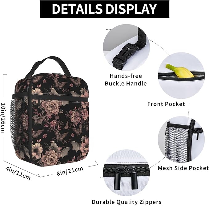 VANZEV Lunch Box for Adults Women Girls Boys Kids Goth Lunch Box Insulated Cooler Reusable Lunch Bag Container Gifts for Work Office Picnic Travel School