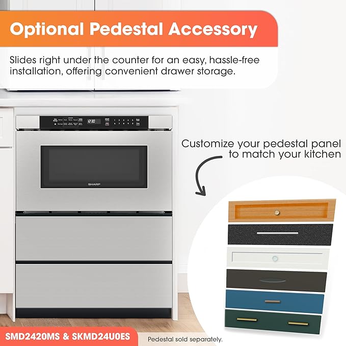 Sharp SMD2420MS 24-Inch Built-In Microwave Drawer Oven, 1.2 Cu. Ft, Stainless Steel, Touch Control Panel, Sensor Cook Technology, Under-Counter Installation