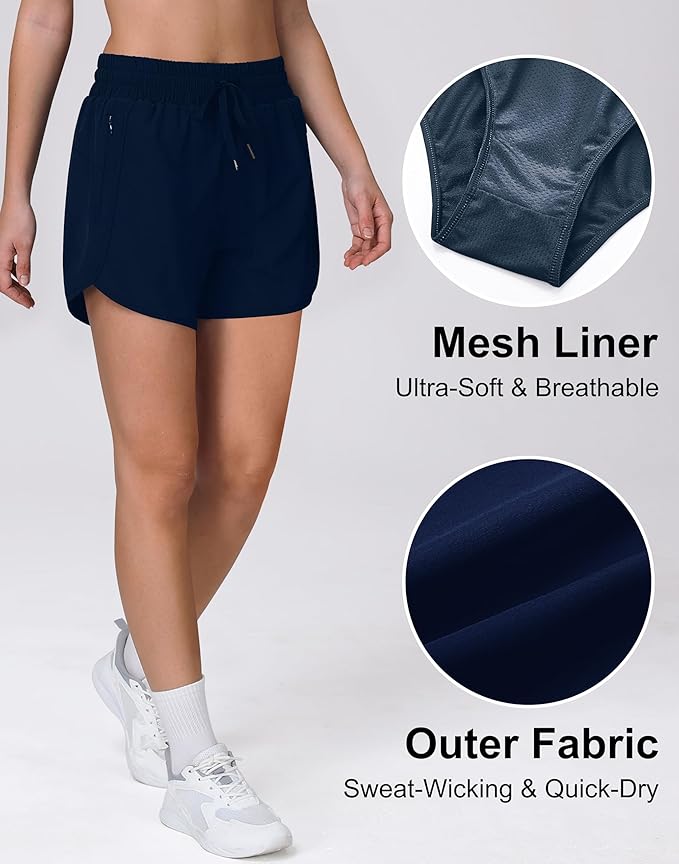 Women's 5" Running Shorts Quick Dry Sporty Athletic Gym Workout Shorts with Zipper Pockets Liner