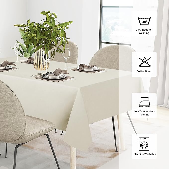 Easy-Going Faux Linen Waterproof Spill-Proof Tablecloth Stain Resistant Rectangle Table Cloth Wrinkle Free Decorative Fabric for Kitchen, Dining, Party, Weddings, Restaurants (60x102 in, Beige)