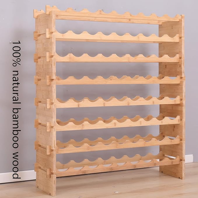 Wine Rack Bamboo Wood Stackable Storage Freestanding Wooden Wine Rack Wine Cooler 72 Bottle and 90 Bottle (72 Bottle)