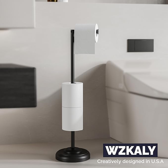 Freestanding Toilet Paper Holder Stand with Storage ??Holds 4 Extra Rolls ?밠atte Black- Toilet Paper Holder for Bathroom ??Sturdy Base, Classic Retro Style, Space-Saving Bathroom Storage