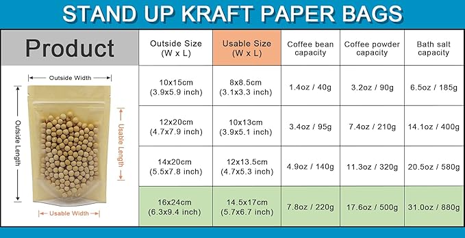 FERENLI 50 Pcs 6.3x9.4 inch Clear Front Brown Kraft Paper for Zip Plastic Package Lock Bag Doypack Stand Up Pouch Zipper Lock Reclosable Pouch Nuts Coffee Food Storage Packaging Pack