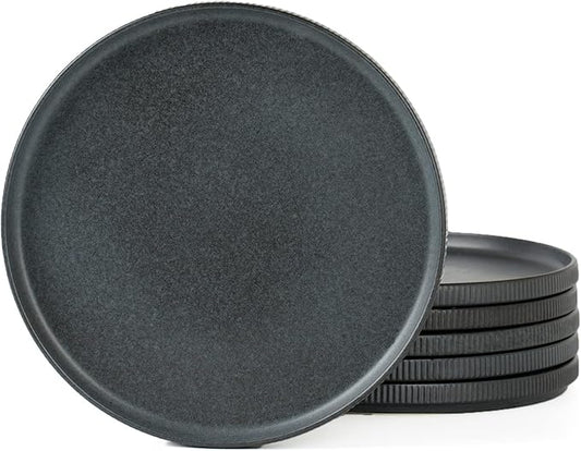 famiware Star Salad Plates for 6, 8 inches Plate Set, Stoneware Dinnerware, Small Dinner Plates for Dessert, Salad, Appetizer, Matte Dark Charcoal (Full Glaze)
