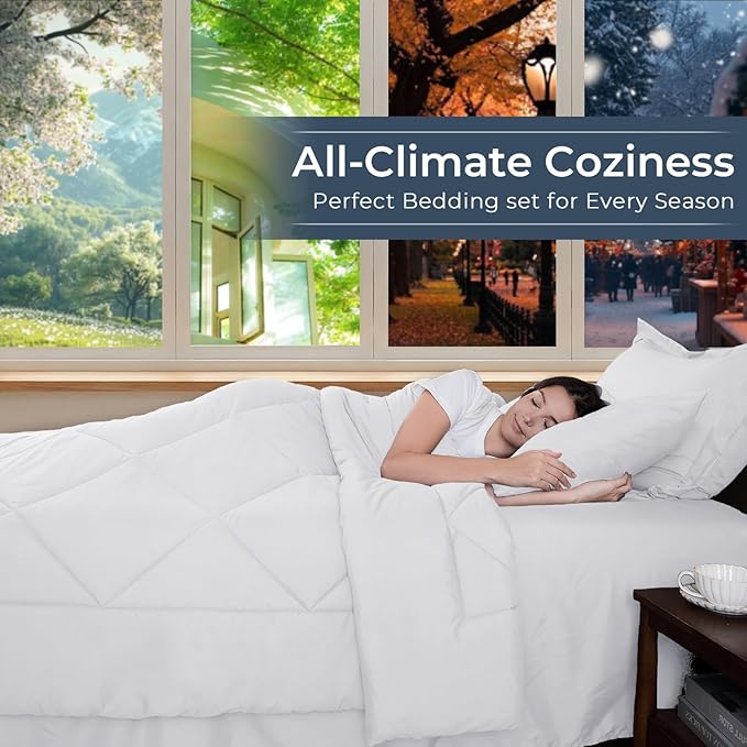 HEVUMYI Twin Comforter Set - 5-Piece All Season Bed in a Bag Twin, Ultra Soft Bedding Set with Comforter, Flat Sheet, Fitted Sheet, Pillowcases, Pillow Shams, White