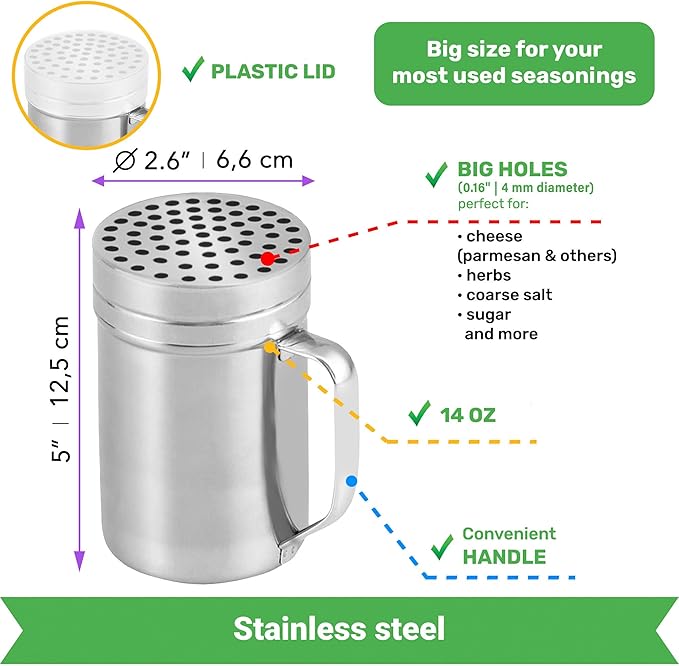 [10oz + 10oz + 14oz] Large Holes Stainless Steel Dredge Shaker Bundle - by CUSINIUM