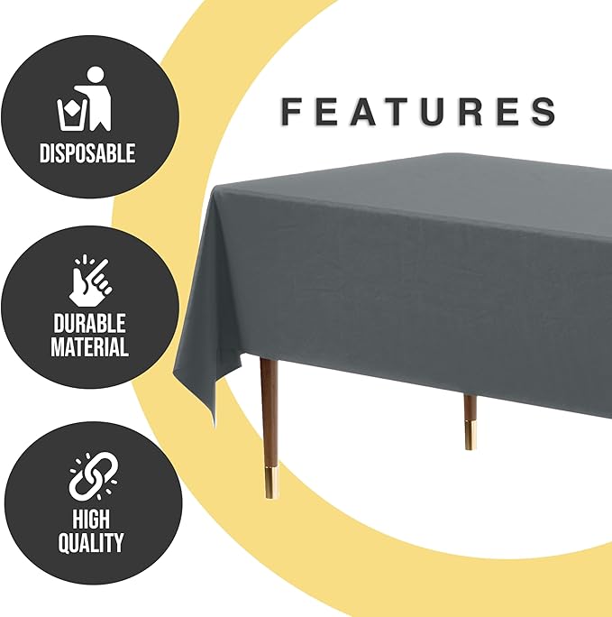 Exquisite 66% Thicker Premium Plastic Table Cloth Rectangle Table Cover 0.5 Mil 24 Pack Silver Table Cloth 54 Inch x 108 Inch Disposable Tablecloth Won't Tear Easily Like Cheap Thin Brands