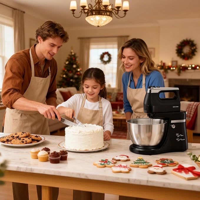 Stand Mixer Hand Mixer Electric Kitchen - Automatic 4.8 QT Auto-Rotating Bowl & Beater Standing Mixer, Tilt-Head 5-Speed Household Mixer with Beaters & Dough Hooks for Baking, Black