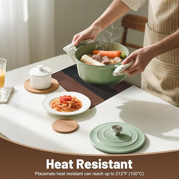 flohar Placemats Set of 8竊똍on-Slip PVC Weave Table Mats Easy to Clean竊똇eat Resistant Place Mats for Kitchen Dining Table Decoration Indoor Outdoor竊똁lack Brown