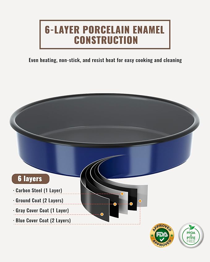 Baking Pans Set Round Roasting Dish 4-Pack 9/10/12/14 Inch Enamel Non Stick Large Bakeware for Cake Bread Pie Pizza Ham Turkey, Non-Toxic Oven Dishwasher Safe Mother's Christmas Gift Cookware