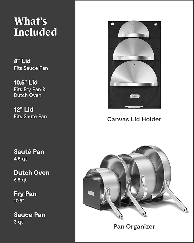 Caraway Stainless Steel Cookware Set ??12 Piece 5-Ply Stainless Steel Pots and Pans Set - Includes Fry, Sauce, Saut챕 Pan, Dutch Oven, and Space-Saving Storage - Non Toxic, PTFE & PFOA Free