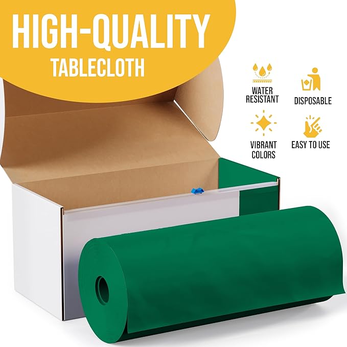 Party Solids 54 Inch X 100 Feet Emerald Green Plastic Table Cover Roll in A Cut - to - Size Box with Convenient Slide Cutter. Cuts Up to 12 Rectangle 8 Feet Plastic Disposable Tablecloths