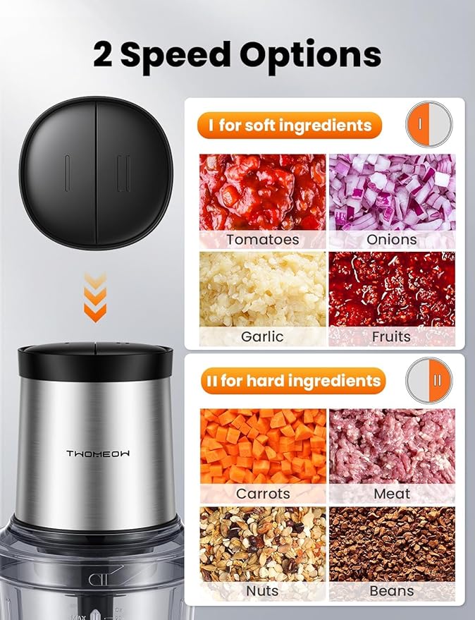 Food Processor 4 Cup, Electric Food Chopper, ?�Small but Powerful?‘Meat Grinder with 2 Bowls, 2 Speed & 4 Blades for Vegetable, Meat, Nuts, Functions for Chopping, Dicing, Mixing and Puree