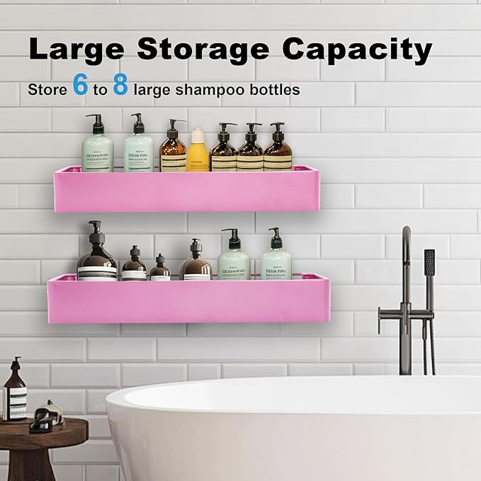Premium Shower Caddy, 4 Pack Pink, Rustproof Stainless Steel, 25 lbs Weight Capacity, No Drill Installation