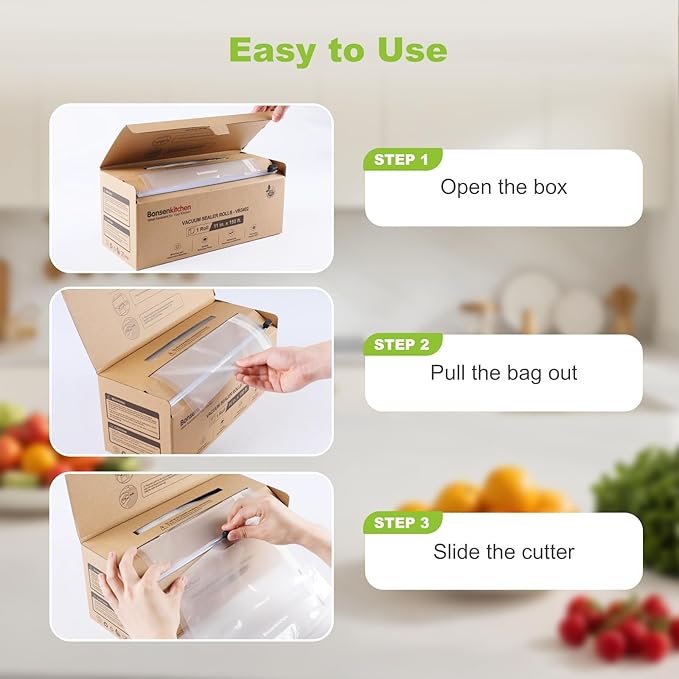 [2025 New] Bonsenkitchen 11??x 150??Vacuum Sealer Bags Rolls with Cutter for Food Storage, Commercial Grade, BPA Free, Great for Meal Prep and Sous Vide Cooking