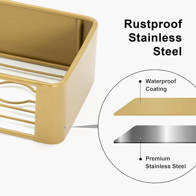 Premium Shower Caddy, 3 Pack Gold: Rustproof, Scratchproof, Quick Drainage, Adhesive Shower Storage Rack