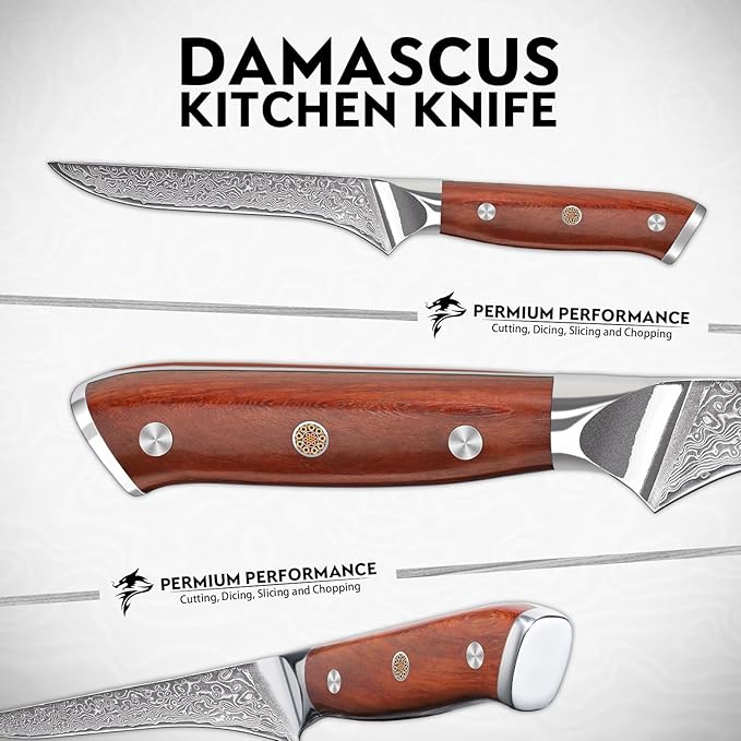 Purple Dragon Damascus Fillet Knife 5.6 Inch, Boning Knife for Meat Cutting, VG10 Steel FiletKnife for Fish Chicken Deboning Meat Trimming Christmas Gift for Men and Women