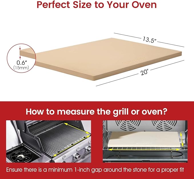ROCKSHEAT 20"x 13.5" Pizza Stone, Cordierite Pizza Pan for Oven Grill and BBQ, Rectangular Large Baking Stone for Bread, Durable Cooking Stone, Thermal Shock Resistant