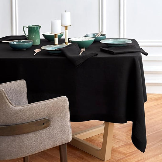 Solino Home Black Linen Tablecloth 70 x 70 Inch - 100% Pure Linen Table Cloth - Sonoma, Machine Washable Tablecloth for Winter, Spring