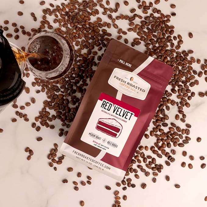Fresh Roasted Coffee, Red Velvet Flavored Coffee, 12 oz, Medium Roast, Kosher, Ground
