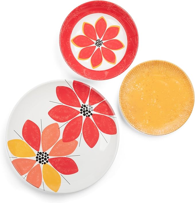 Larder & Vine 12-Piece Melamine Dinnerware Set: Durable, Lightweight, Break-Resistant Plates & Bowls ??Stylish, Non-Toxic, Dishwasher Safe ??Ideal for Everyday Use, Indoor & Outdoor Dining ??Floral