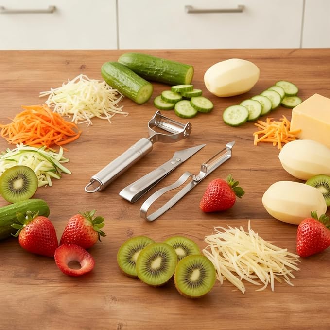 Adnexum 3-in-1 Vegetable Peeler - Ultra Sharp Slicer, Grater & Peeler with Ergonomic Design Grip for Effortless Peeling, Slicing and Grating for Fruit, Potatoes, Carrots, Apples