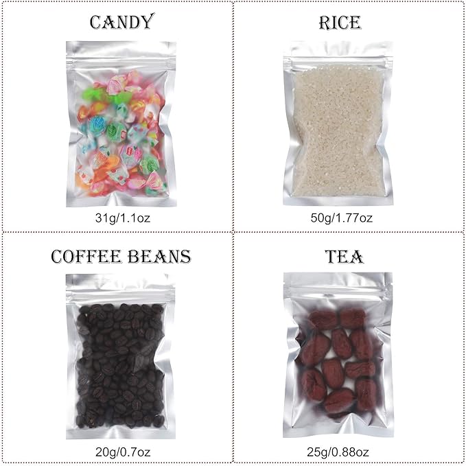Blulu 100 Pieces Resealable Foil Proof Bags Scent Proof Flat Pouch Clear Smell Sealable Packing Bags Iridescent for Food Storage Snack Jewelry(3.3 x 5.1 Inches,Black)