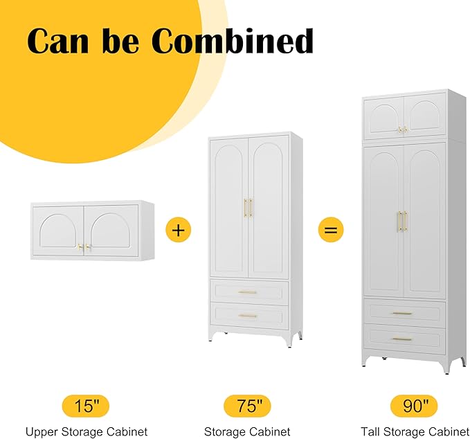 Kitchen Pantry Cabinet竊?0" Storage Cabinets with Doors and Shelves,Metal Pantry Cabinet with 2 Drawers,White Kitchen Cupboard for Livingroom,Pantry, Bathroom