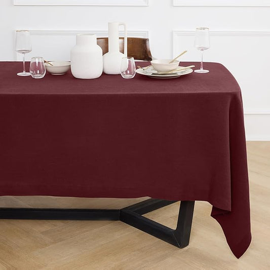 Solino Home Burgundy Linen Tablecloth 70 x 90 Inch - 100% Pure Linen Table Cloth for Rectangle Tables - Sonoma, Machine Washable Tablecloth for Christmas, New Year