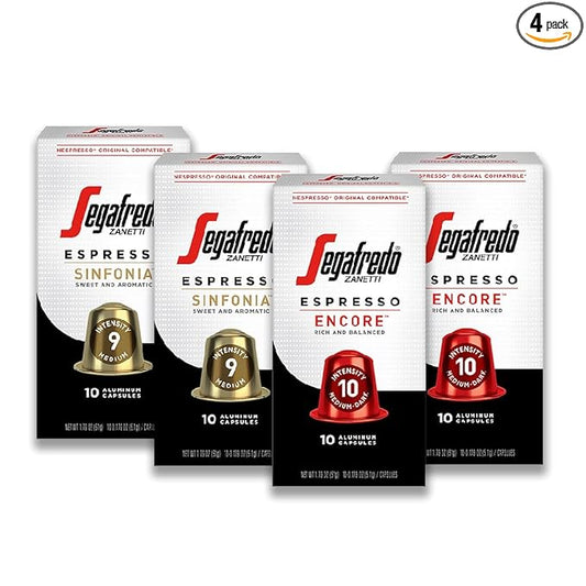 Segafredo Zanetti Espresso Capsules ??Aluminum Pods for Nespresso Original Machines ??Sinfonia & Encore Variety Premium Espresso ??Medium & Medium-Dark Roast ??Sinfonia & Encore, 10 Count (Pack of 4)