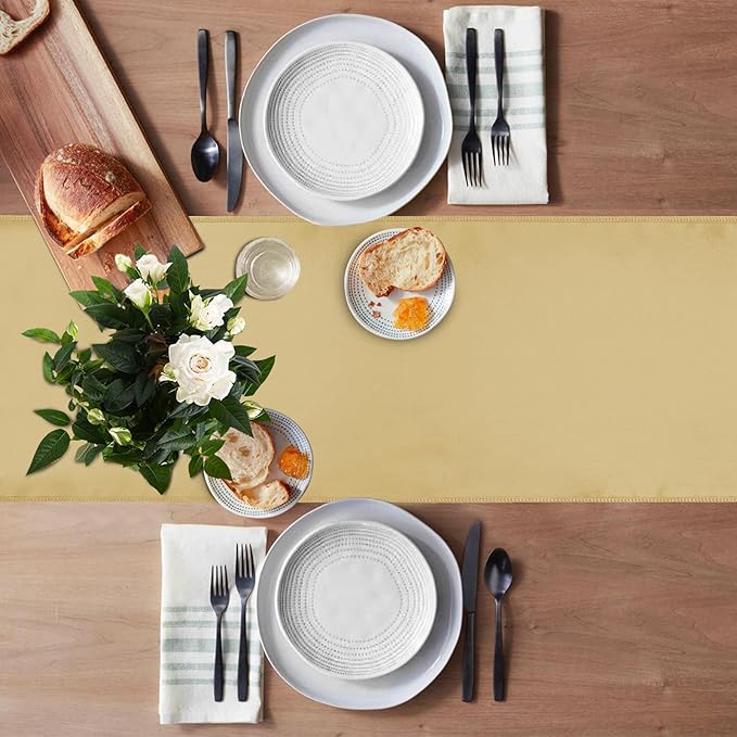 JEVIX 20 Pack Satin Table Runner 12 X 108 Inch Silk Table Runner for Party,Wedding, Birthday, Banquets,Decoration(Light Gold)