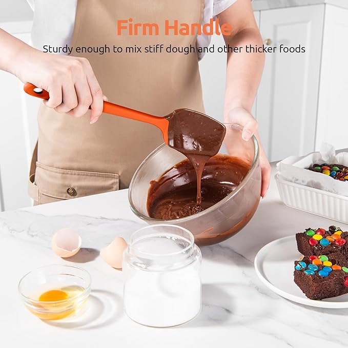 U-Taste Silicone Spoon Spatula Set, 600쨘F High Heat Resistant Food Grade Flexible Rubber Scraper, Integrated Cooking Mixing Baking Kitchen Utensils Set of 3 for Nonstick Cookware (Orange)