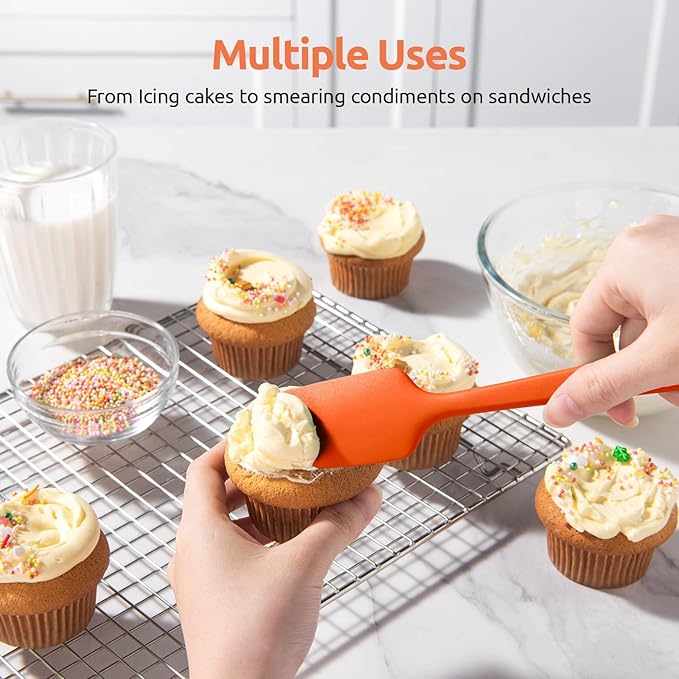 U-Taste 600쨘F Heat Resistant Silicone Spatulas: Flexible Food-Grade Silicon Baking Scraper, Kitchen Cooking Mixing Utensils with Upgraded Sturdy Handle Tip for Nonstick Cookware (4-Pc., Orange)