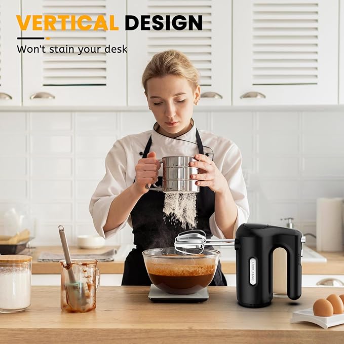 Lord Eagle 5-Speed Hand Mixer Electric Heldhand With Bowls Set, 300W Compact Mixer for Baking, Stainless Steel Mxing Bowl Measuring Cups Spoons, Black