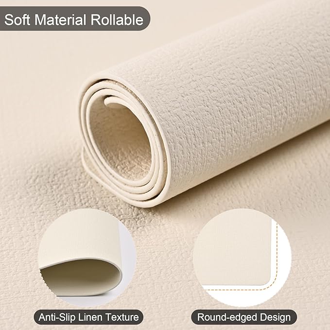 Boobezeen Faux Leather Placemats Set of 6, Heat Resistant Wipeable Washable Vinyl Place Mats, Waterproof Anti-Slip Dining Table Mats, Suitable for Indoor & Outdoor Use (Ivory White)