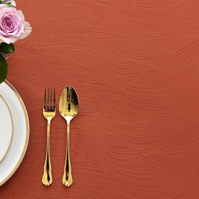 maxmill Jacquard Tablecloth Swirl Design Spillproof Wrinkle Free Heavy Weight Soft Table Cloth Halloween Decorative Fabric Table Cover for Fall Harvest Thanksgiving Dinner, Oblong 60 x 120 Inch Rust