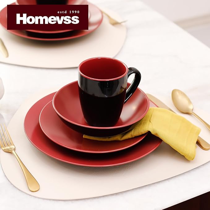 Colors Life 16pc Dinnerware Set竊똕hiny Black and Matte Berry