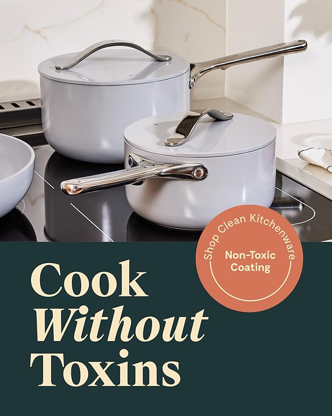 Caraway Nonstick Ceramic Sauce Pans with Lids (3 qt & 1.75 qt) - Non Toxic, PTFE & PFOA Free - Oven Safe & Compatible with All Stovetops (Gas, Electric & Induction) - Sage