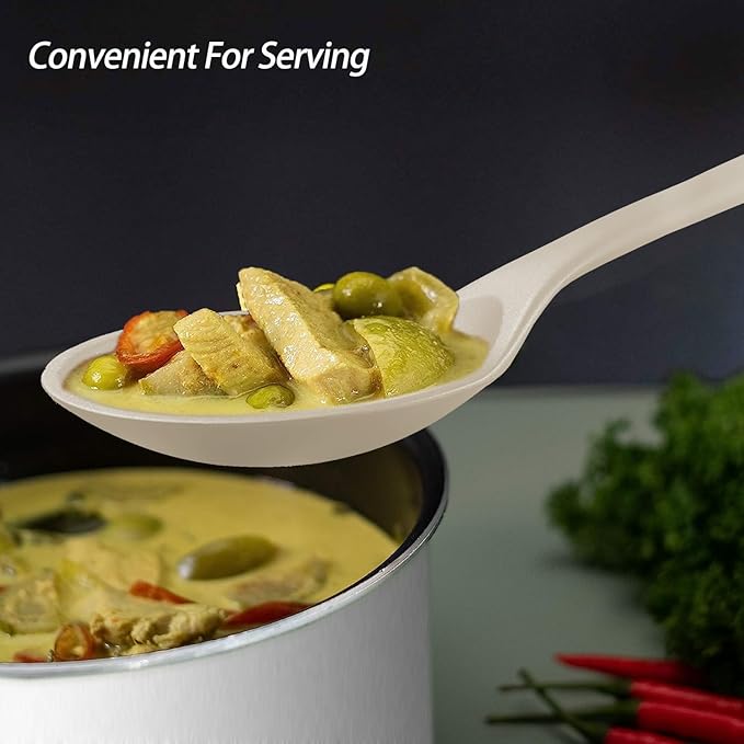 Silicone Slotted Spoons for Cooking - Extra Large Kitchen Spoons for Mixing, Serving, & Stirring - 600째F Heat-Resistant Non Stick Utensils Skimmer- Dishwasher Safe, Khaki