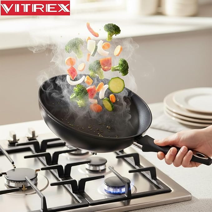 VITREX Magefesa Nature Nonstick Forged Aluminum Wok ??11-Inch Stir-Fry Pan with Nonstick Coating, Induction Compatible, All Stovetop Safe, Dishwasher Safe, PFOA-Free